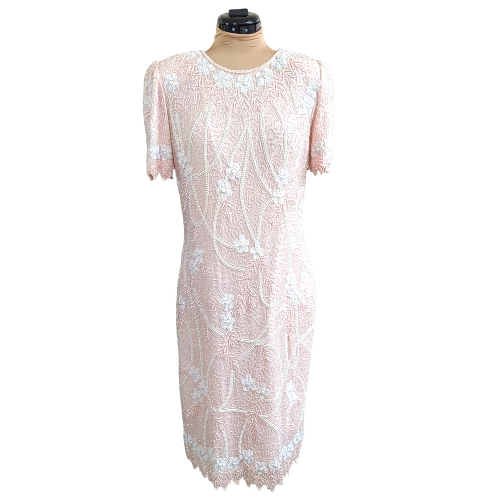 Barbie 80s Vintage Scala Pink Silk Beaded Cocktail Dress Large